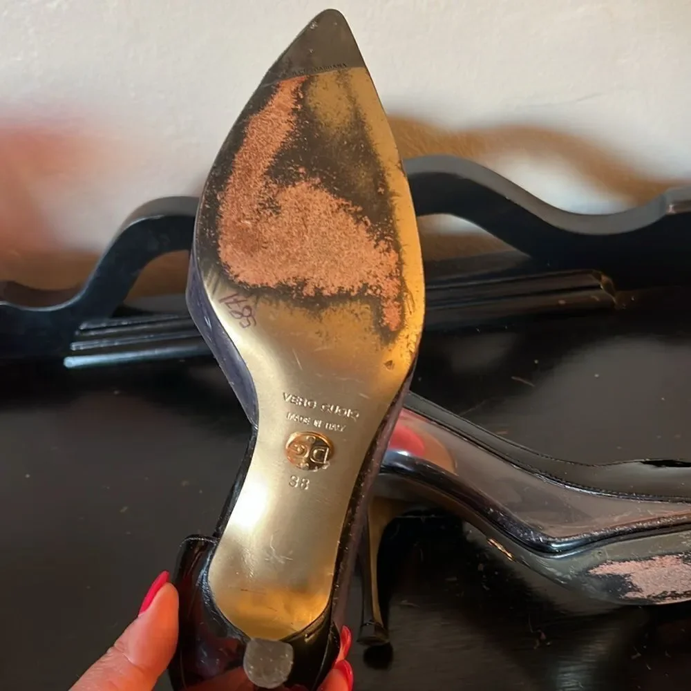 90s Dolce & Gabbana Black Patent Leather & Clear Cutout Heels